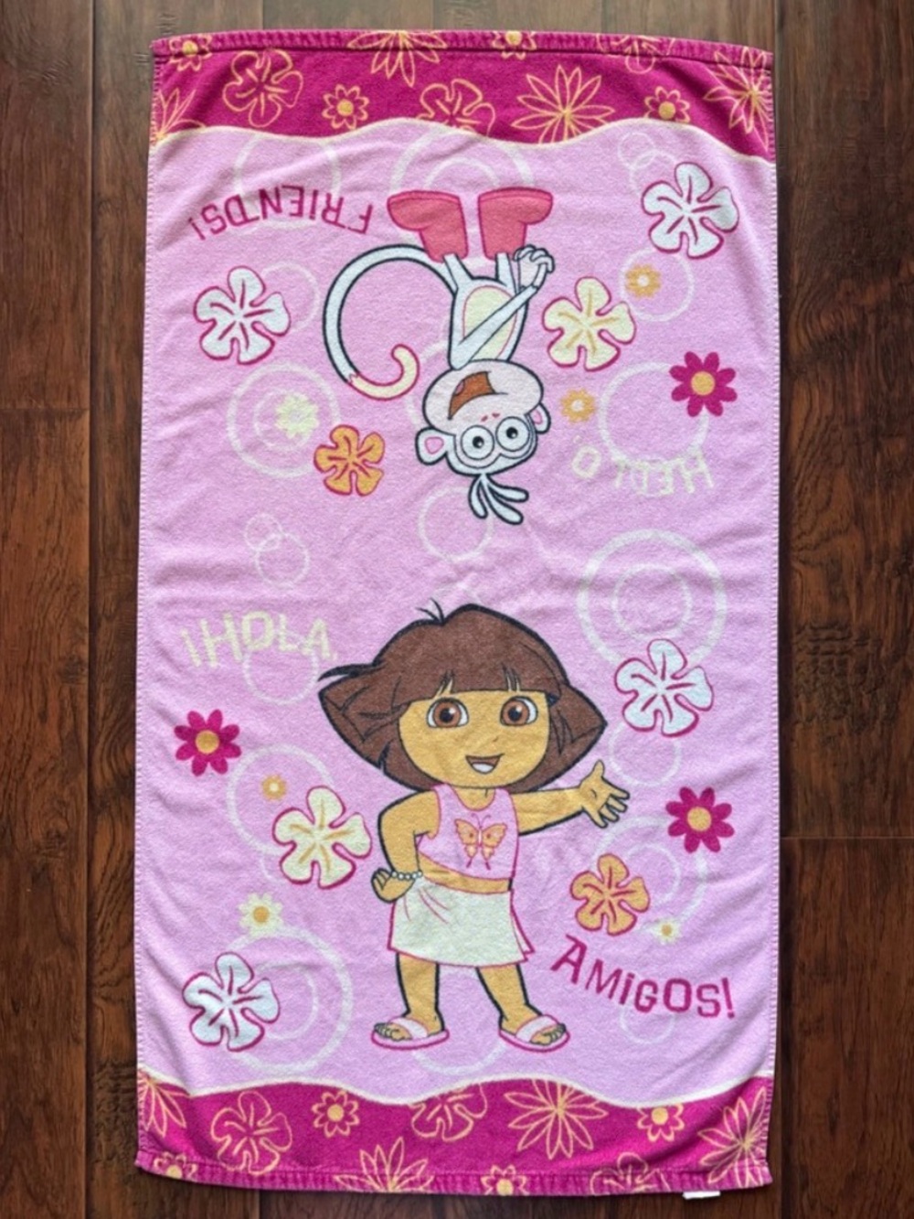 Vintage Dora The Explorer Beach Towel Pink Boots Hola Amigos Y2K Kidcore 42x23
